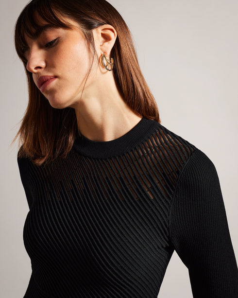 LATINIA-Dresses-This fluted knit dress is a fashion must-have. LATINIA's flattering silhouette, sleek fit and ribbed texture will look amazing with a pair of heels for a night out or worn with chunky boots for a laid back look. It features long sleeves, a crew neckline, a handy zip fastening and slim fit bodice. Midi dress Fluted skirt Ribbed texture Long sleeved Crew neck Zip fastening Slim fit bodice Julia is 5'10" / 1.78m and wears Black in a Ted size 1- Ted Baker Romania